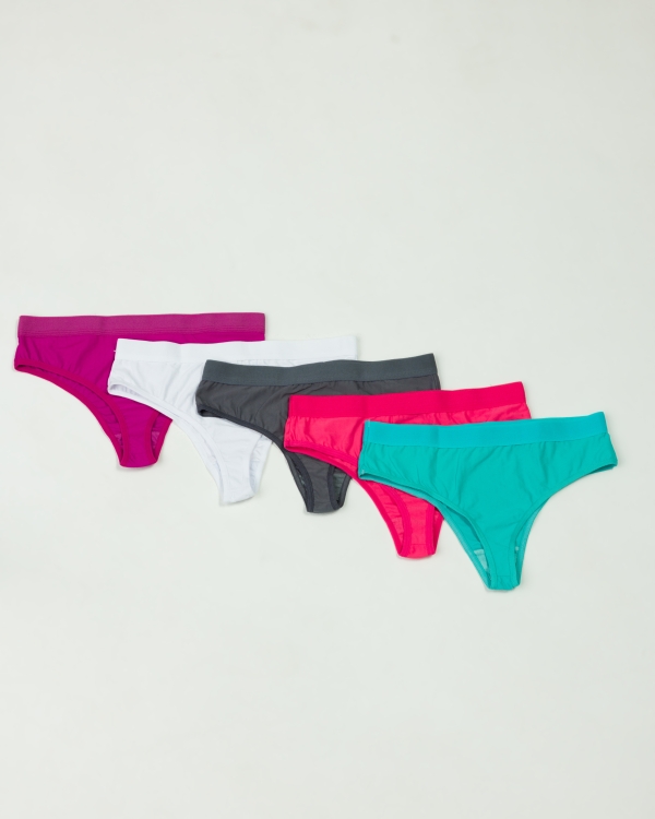 Kit 5 Calcinhas Fio 0190 Poliamida Flocada Elástico Largo Ilumine Lingerie