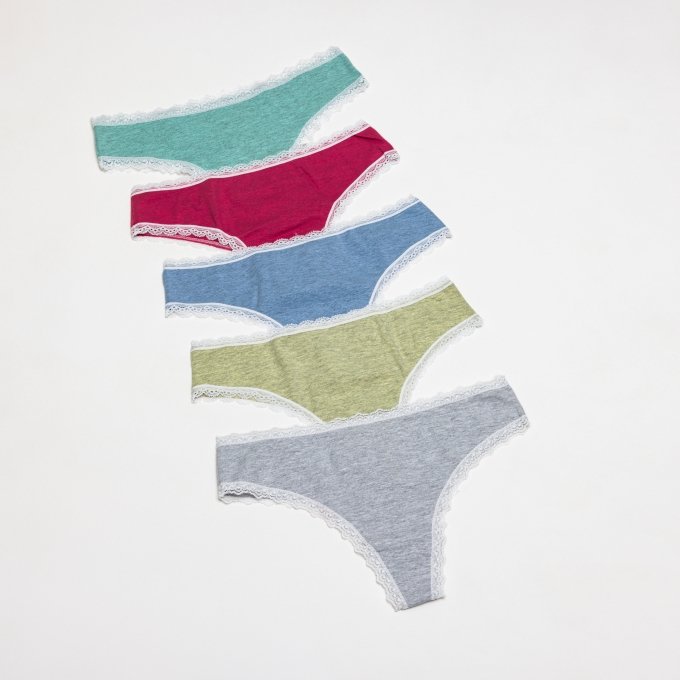 Kit Com 5 Calcinhas Fio Conforto De Algodão Renda