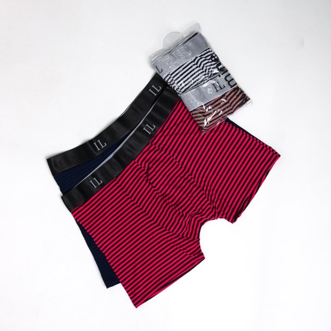 Kit Com 2 Cuecas Boxer De Poliamida Listrada Elástico Personalizado