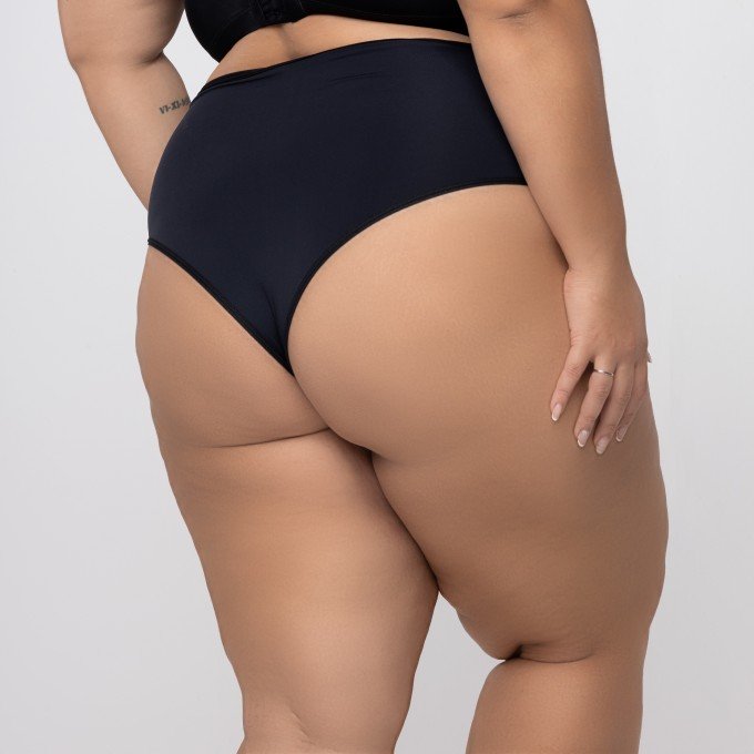 Calcinha plus size em poliamida modelo fio cintura alta