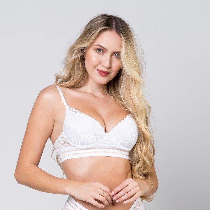 Sutiã Com Bojo Renda Com Elástico Colored Lines - Branco