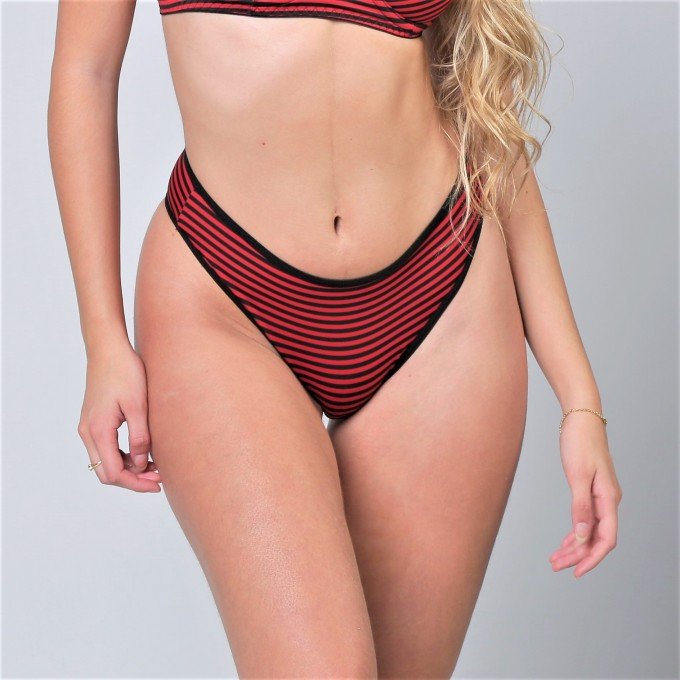 Calcinha Fio Poliamida Listras Viés - Vermelho
