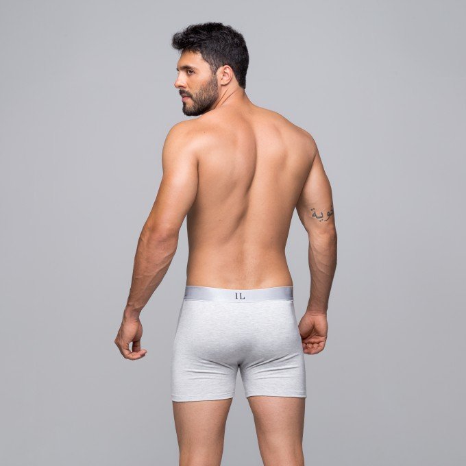 Cueca Boxer Mescla Lisa Elástico Prata