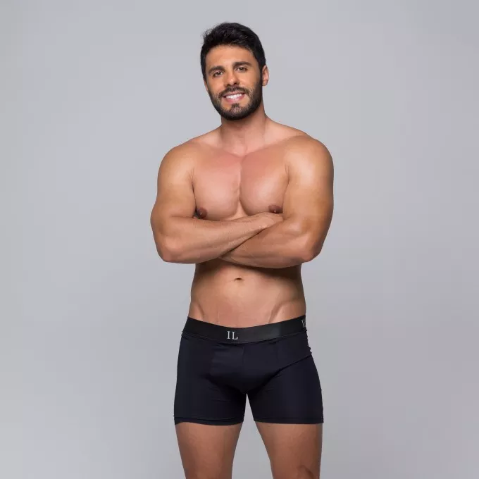 Cueca Boxer De Poliamida Lisa Elástico Preto