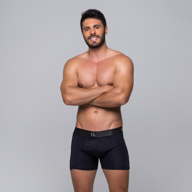 Cueca Boxer De Poliamida Lisa Elástico Preto