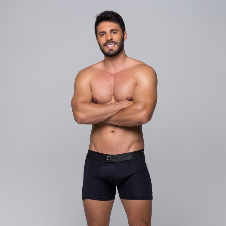Cueca Boxer De Poliamida Lisa Elástico Preto