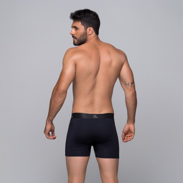Cueca Boxer De Poliamida Lisa Elástico Preto