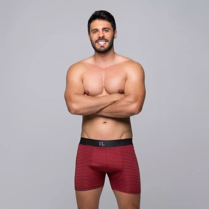 Cueca Boxer De Poliamida Listrada Elástico Preto