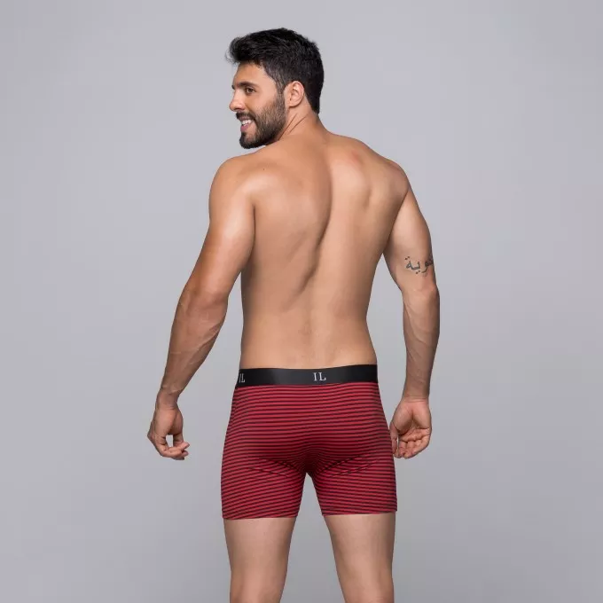 Cueca Boxer De Poliamida Listrada Elástico Preto