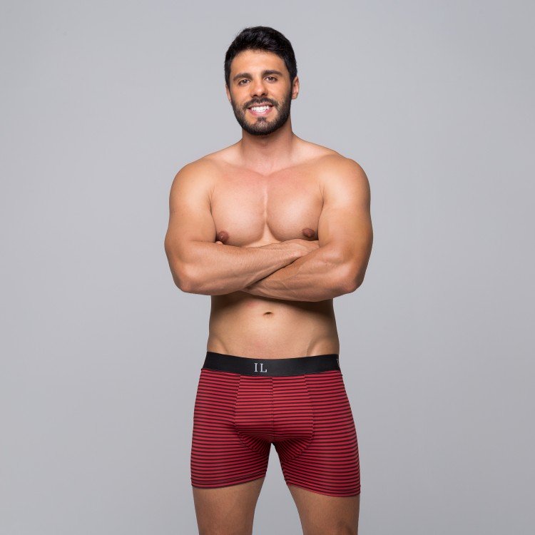 Cueca Boxer De Poliamida Listrada Elástico Preto