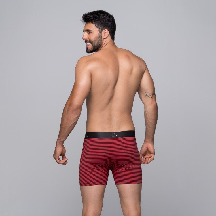 Cueca Boxer De Poliamida Listrada Elástico Preto