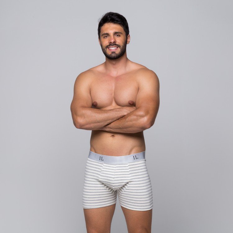 Cueca Boxer De Algodão Listras Com Elástico Prata