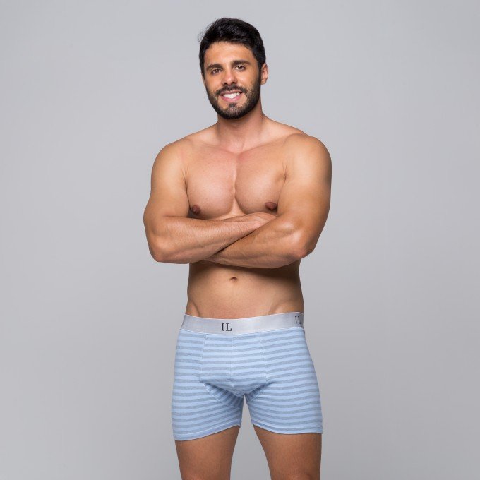 Cueca Boxer De Algodão Listras Com Elástico Prata