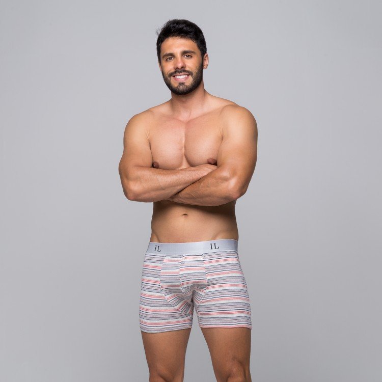 Cueca Boxer De Algodão Listras Com Elástico Prata