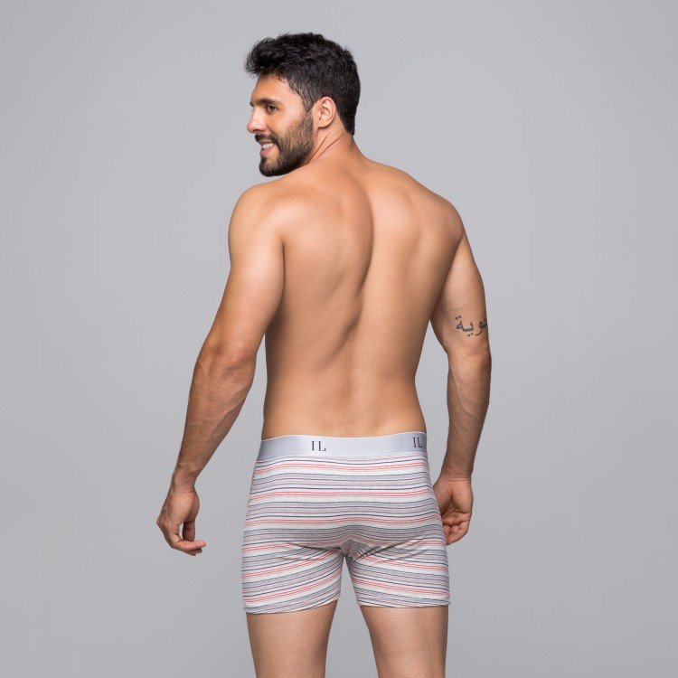 Cueca Boxer De Algodão Listras Com Elástico Prata